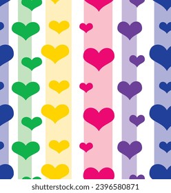 Beautiful Colorful Striped Hearts Pattern. Vector Illustration 