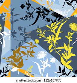 Beautiful colorful summer silhouette  flower collage modern mood seamless pattern vector for fashion,wallpaper,book,fabric and all prints 