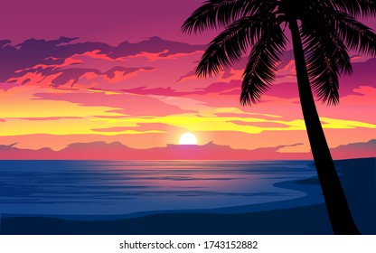 Beautiful colorful sunset in beach