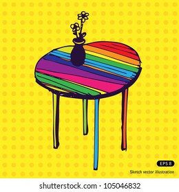 Beautiful colorful table and vase with flowers
