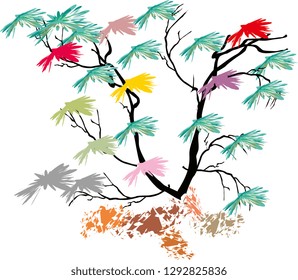 beautiful colorful tree black branches