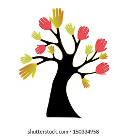 a beautiful colorful tree composed by yellow and red hands