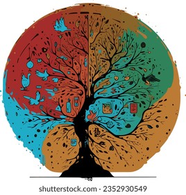 Beautiful colorful tree, vector amazing illustration of different color trees