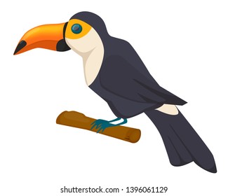Beautiful colorful tropical bird Toucan. Exotic bird sitting on a tree branch, in summer tropical park. End of the wilderness. Vector illustration isolated.