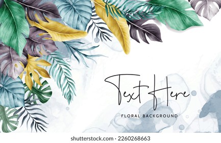 Beautiful colorful tropical leaves watercolor background