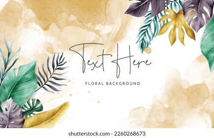 Beautiful colorful tropical leaves watercolor background