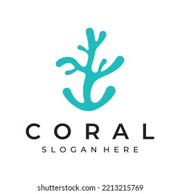 Beautiful colorful underwater natural coral reef logo design. Coral reef for fish habitat.