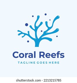 Beautiful colorful underwater natural coral reef logo design. Coral reef for fish habitat.