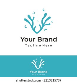 Beautiful colorful underwater natural coral reef logo design. Coral reef for fish habitat.