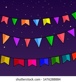 Beautiful and colorful vector flags on starry night at brazilian festival known as "arraial"