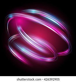Beautiful colorful vector light effect of neon glow and flash. Background with flying design elements.