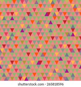 Beautiful colorful vintage geometrical vector seamless pattern background with multicolor triangles. Seamless pattern can be used for wrapping paper, postcards, textile, website background.