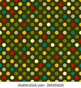 Beautiful colorful vintage geometrical vector polka dot seamless pattern background. Seamless pattern can be used for wrapping paper, postcards, textile, website background.