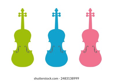 Beautiful colorful violin. Instrument orchestra string fiddle music.Clipart flat design.Isolate on white background.Vector illustration. Design element for music event,poster,banner,logo,print,deco.