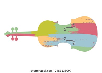 Beautiful colorful violin.Instrument orchestra string fiddle music.Clipart flat design.Isolate on white background.Vector illustration. Design element for music event,poster,banner,logo,print,deco.