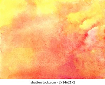 Beautiful colorful watercolor background in shades of sunrise. Vector illustration. Image trace.