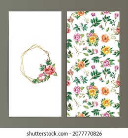 Beautiful and colorful watercolor flower wedding card set template