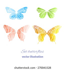 Beautiful Colorful Watercolor of flying Butterflies for your Design. Collection Vector Elements isolated on white Background. Vector illustration 10 EPS