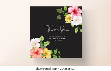 beautiful colorful watercolor hibiscus flower wedding card set