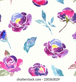 Beautiful Colorful Watercolor Rose Floral Seamless Pattern Background. Elegant vector illustration with flowers.