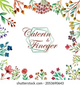 Beautiful and colorful wild flower wedding card watercolor