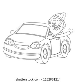 Beautiful coloring book for children with a car, vehicle with driver on a white background.