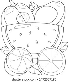 Beautiful coloring book for children with fruits on a white background.