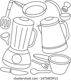 Beautiful coloring book for children with objects theme on a white background.