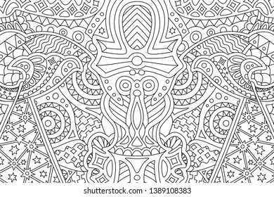 Beautiful coloring book page with abstract linear monochrome pattern