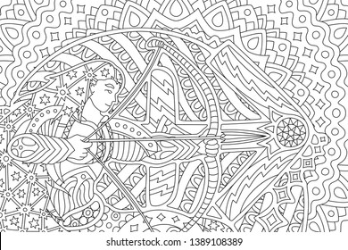 Beautiful coloring book page with archer and saggitarius sign