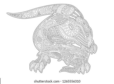 Beautiful coloring book page with mythical lizard on white background
