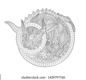 Beautiful Coloring Book Page With Zodiac Sign Taurus On White Background