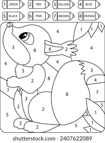 Beautiful coloring page for children with animal squirrel. Color by number