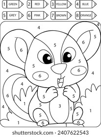 Beautiful coloring page for children with mouse animal. Color by number