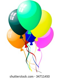 Beautiful colour balloons in the air. Vector illustration.