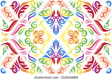 Beautiful colour gradient line art pattern wallpaper of indonesian traditional abstract batik  ethnic dayak ornament for commercial  ads