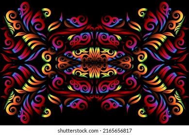 Beautiful colour gradient line art pattern wallpaper of indonesian traditional abstract batik  ethnic dayak ornament for commercial  ads
