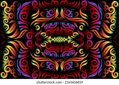 Beautiful colour gradient line art pattern wallpaper of indonesian traditional abstract batik  ethnic dayak ornament for commercial  ads
