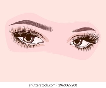 Beautiful coloured eyes on abstract background. Template for social media, salon, business cards, projects. Detailed vector illustration of eyebrow and eyelashes