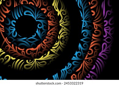 Beautiful colourful batik ethnic dayak ornament line art pattern background 