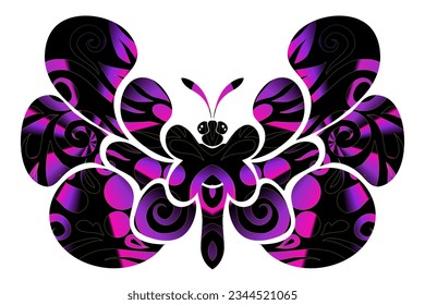 Beautiful colourful butterfly design with gradient flower leaf line art pattern of indonesian culture traditional batik