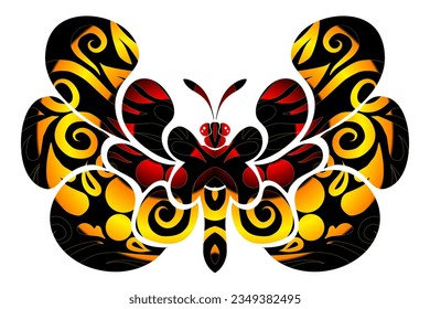 Beautiful colourful butterfly design with gradient flower leaf line art pattern of indonesian culture traditional batik