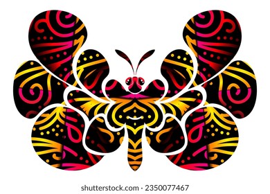 Beautiful colourful butterfly design with gradient flower leaf line art pattern of indonesian culture traditional batik