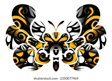 Beautiful colourful butterfly design with gradient flower leaf line art pattern of indonesian culture traditional batik