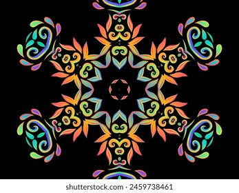 Hermoso colorido caleidoscopio círculo degradado flor arte patrón de indonesia batik étnico dayak