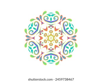 Beautiful colourful caleidoscope circle gradient flower art pattern of indonesian batik ethnic dayak