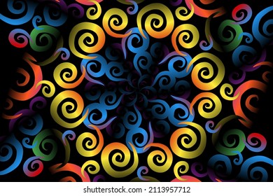 Schöne bunter Caleidoskop Farbverlauf-Batik ethnische Blüte Blüte und Blatt Rahmen-Illustration für Tapete-Hintergrund-Anzeigen oder Vorlage