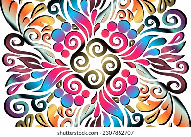 Beautiful colourful caleidoscope gradient flower art pattern of indonesian culture traditional tenun batik ethnic dayak pattern 
