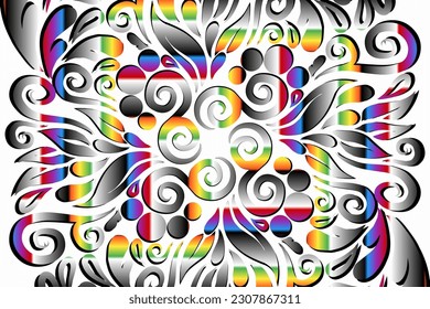 Beautiful colourful caleidoscope gradient flower art pattern of indonesian culture traditional tenun batik ethnic dayak pattern 
