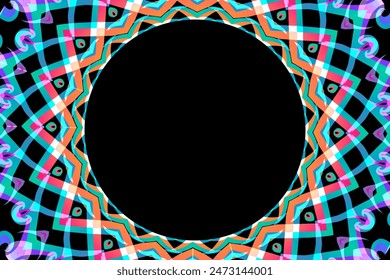 Beautiful colourful caleidoscope gradient flower art pattern of indonesian culture traditional tenun batik ethnic dayak frame